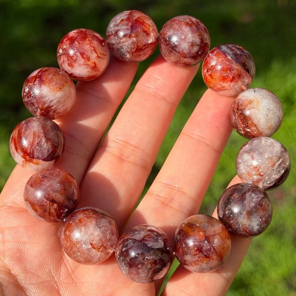 17.5mm chunky‎ stretchable fire quartz bracelet 0818